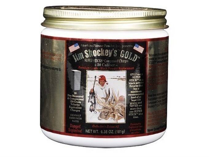 American-Pioneer-Jim-Shockeys-Gold-Black-Powder-Substitute-50-Caliber-150-Grain-Sticks-30PK American Pioneer Jim Shockey’s Gold Black Powder Substitute 50 Caliber 150 Grain Sticks 30PK - Image 1