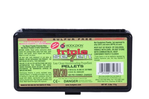 Hodgdon-Triple-Seven-50-30-Muzzleloader-Black-Powder-Pellets-For-Sale-100pack Hodgdon Triple Seven Black Powder Substitute 50 Caliber 30 Grain Pellets (24PK/100PK) - Image 1